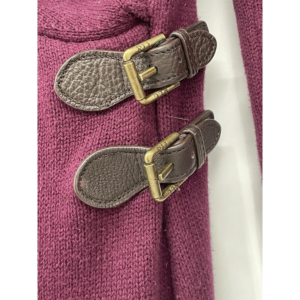 Lauren Ralph Lauren Burgundy Shawl Collar Sweater Wrap Dress Leather Buckle Knit - Picture 6 of 12
